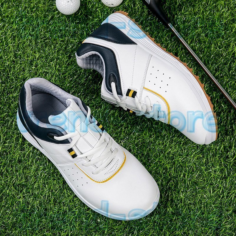 ゴルフシューズ 新品 スポーツシューズ 運動靴メンズ グラデーション 幅広 紳士スニーカー フィット感 防滑 耐磨撥水 白*黄 24.5cm~28cm拍卖