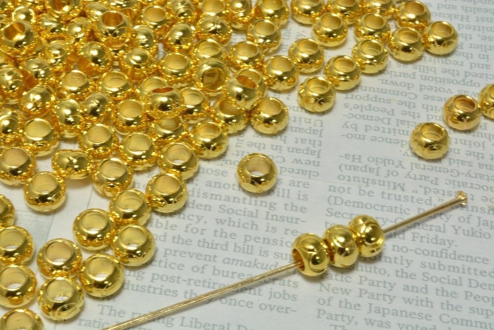 ビーズクラブ メタルビーズ ロンデル 円筒リング ゴールド 50個 6mm メタルビーズ ブレスレット 金具 金属ビーズ パーツ拍卖
