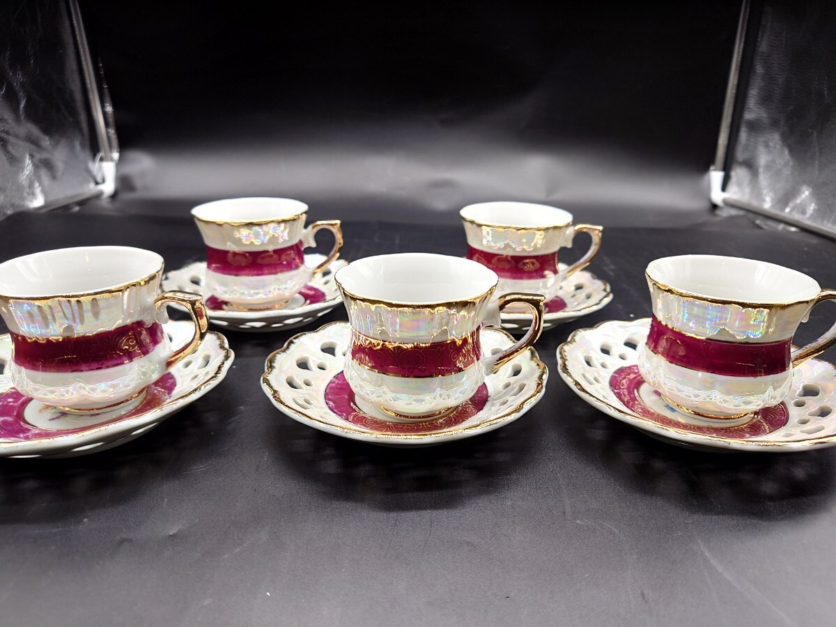 【ChinaRose】 ティーカップ コーヒーカップ ソーサー リモージュ ゴールド 昭和レトロ 5客セット売り拍卖