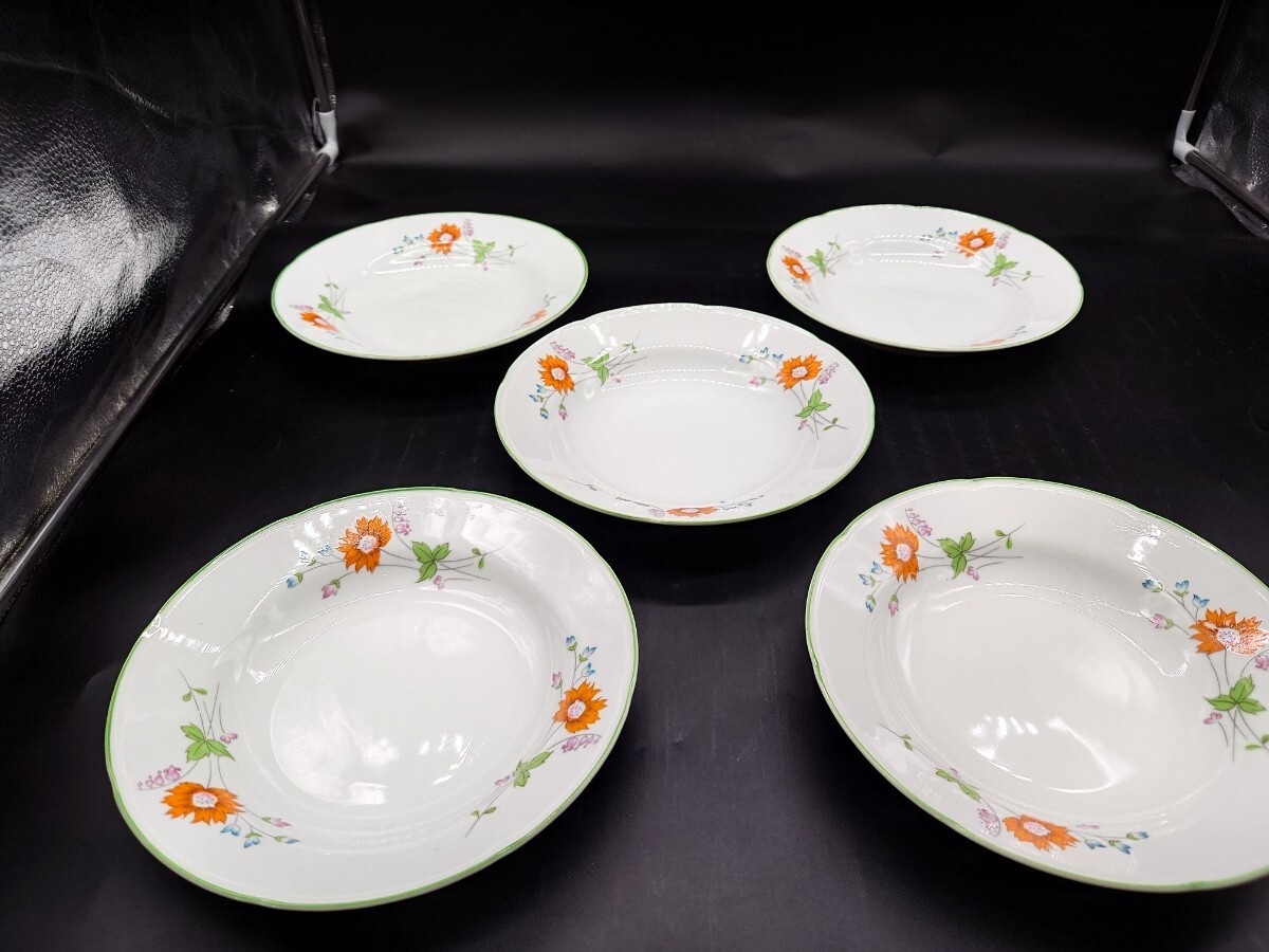 【 昭和レトロ】花柄 プレート 5枚セット売り 検 スープ皿 カレー皿 ボウル拍卖
