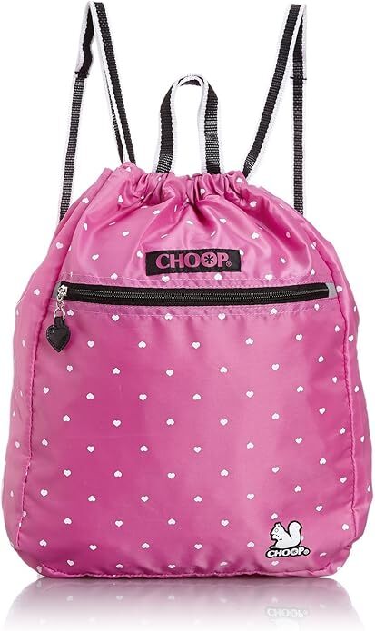 シュープCHOOPハートがいっぱいプリントされた女の子向けかわいいナップサック(ピンク)拍卖