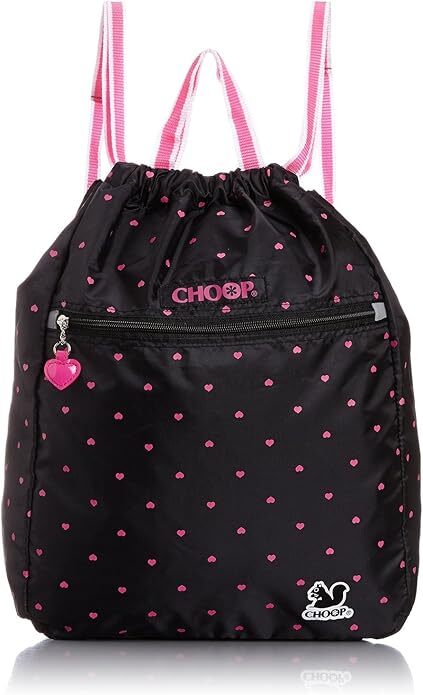シュープCHOOPハートがいっぱいプリントされた女の子向けかわいいナップサック(ブラック)拍卖