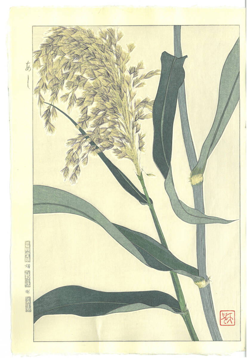 真作保証 葛原 輝 木版画 F158 あし 初版昭和初期~ 京都らしい花版画の美をご自宅でお楽しみください。拍卖
