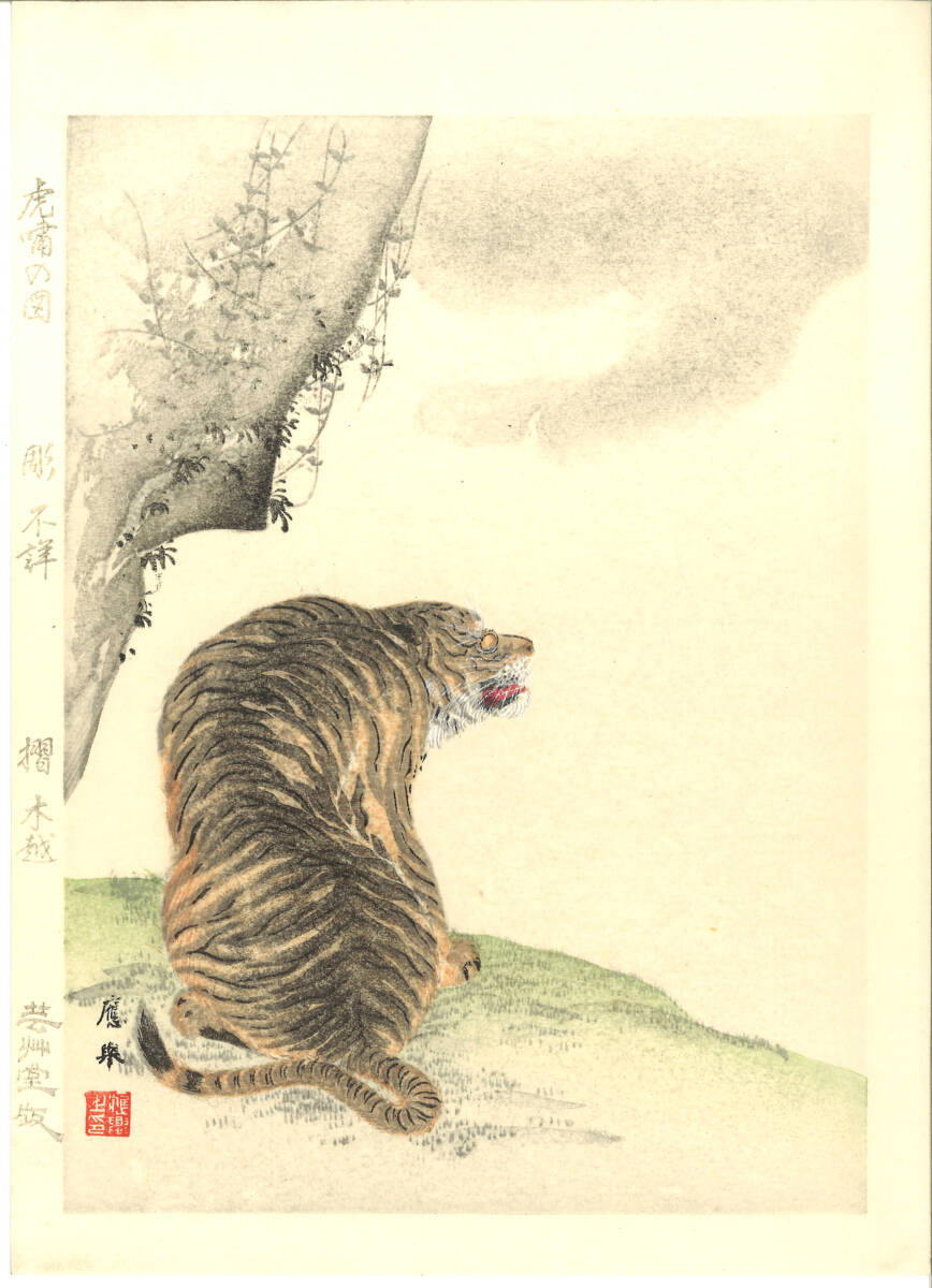 真作保証 円山応挙 木版画 No5 虎図 初版 明治期 明治期の原版木を使用し京都の名摺師が手掛けた最高作品!!拍卖
