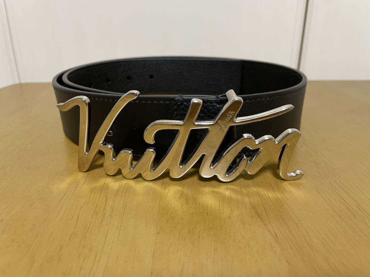 【超レア】【コレクションモデル】 ルイヴィトン LOUIS VUITTON サンチュール 筆記体ロゴバックル レザーベルト サイズ90拍卖
