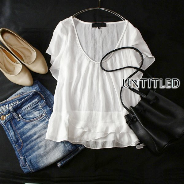 美品 UNTITLED アンタイトル 綺麗め ラメブレード付き 艶生地 透けカットソー 2号 M 春 夏 24D06拍卖