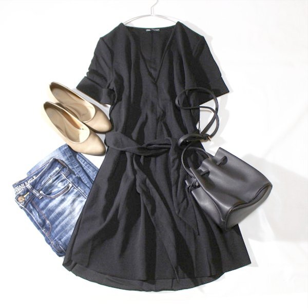 美品 ザラ ZARA ゆったり可愛い 共布ベルト付き 立体ジャージー生地 ストレッチ ワンピース M 春 夏 24B07拍卖