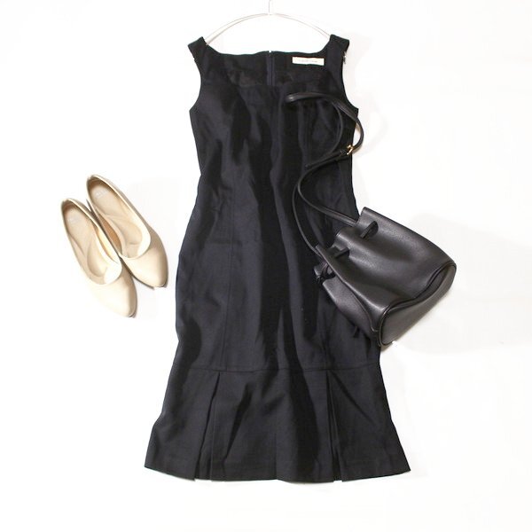 美品 Pinky&Dianne ピンキー&ダイアン 大人可愛い ウール スーツ生地 ワンピース 38号 M 春 夏 24D07拍卖