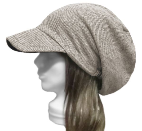 【ラスト1点】ハンドメイド◆つば広ルーズキャスケット◆綿麻スラブニット/ベージュ系 ◇紫外線対策・ゆったりサイズ・小顔効果◇拍卖