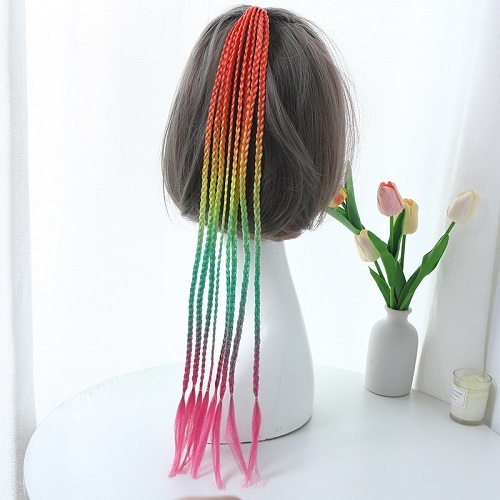 ポニーテールエクステ ヘッドアクセサリー カラフル グラデーション(オレンジ~グリーン~ピンク)8本 レゲエ/ヒップホップ/ボヘミアン 新品拍卖