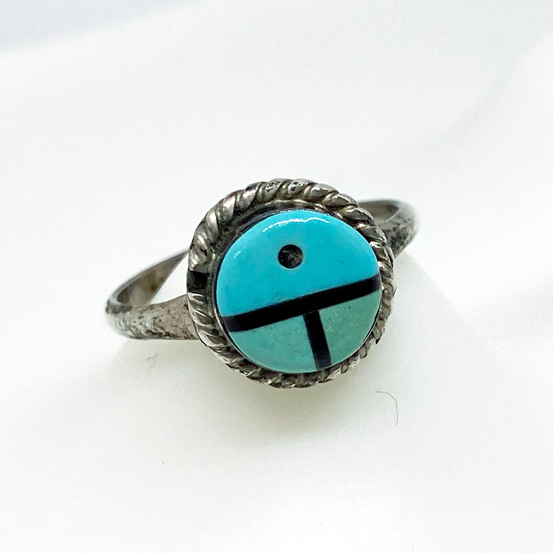インディアンジュエリー サンフェイス ターコイズ リング 8号 シンプル ウエスタン バイカー ネイティブアメリカン ホピ拍卖