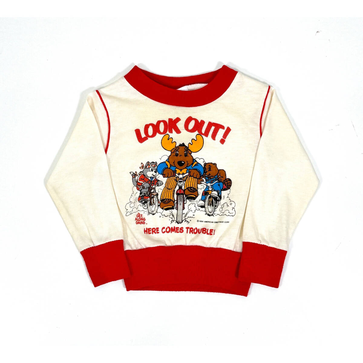 USA製1984 THE GET ALONG GANG L/S Tee 2T White×Red 80sヴィンテージ キッズ長袖Tシャツ わんぱくギャング大作戦 ゲットアローンギャング拍卖