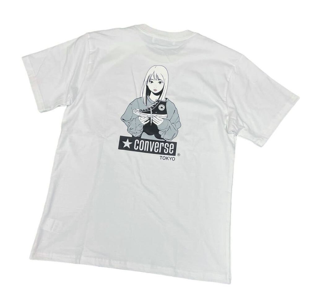CONVERSE TOKYO Backside works. 履かないの? Tシャツ White Lサイズ プリント黒い部分に少し割れ出てきています拍卖