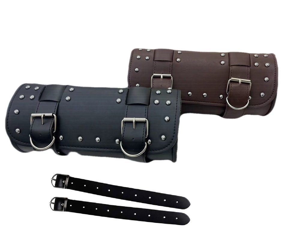 三方良し バイク用ツールバック スタッズ付き PUレザー 収納バッグ 取付簡単 工具 小物入れ 汎用 防水 ツールポーチ バイク ツーリング拍卖