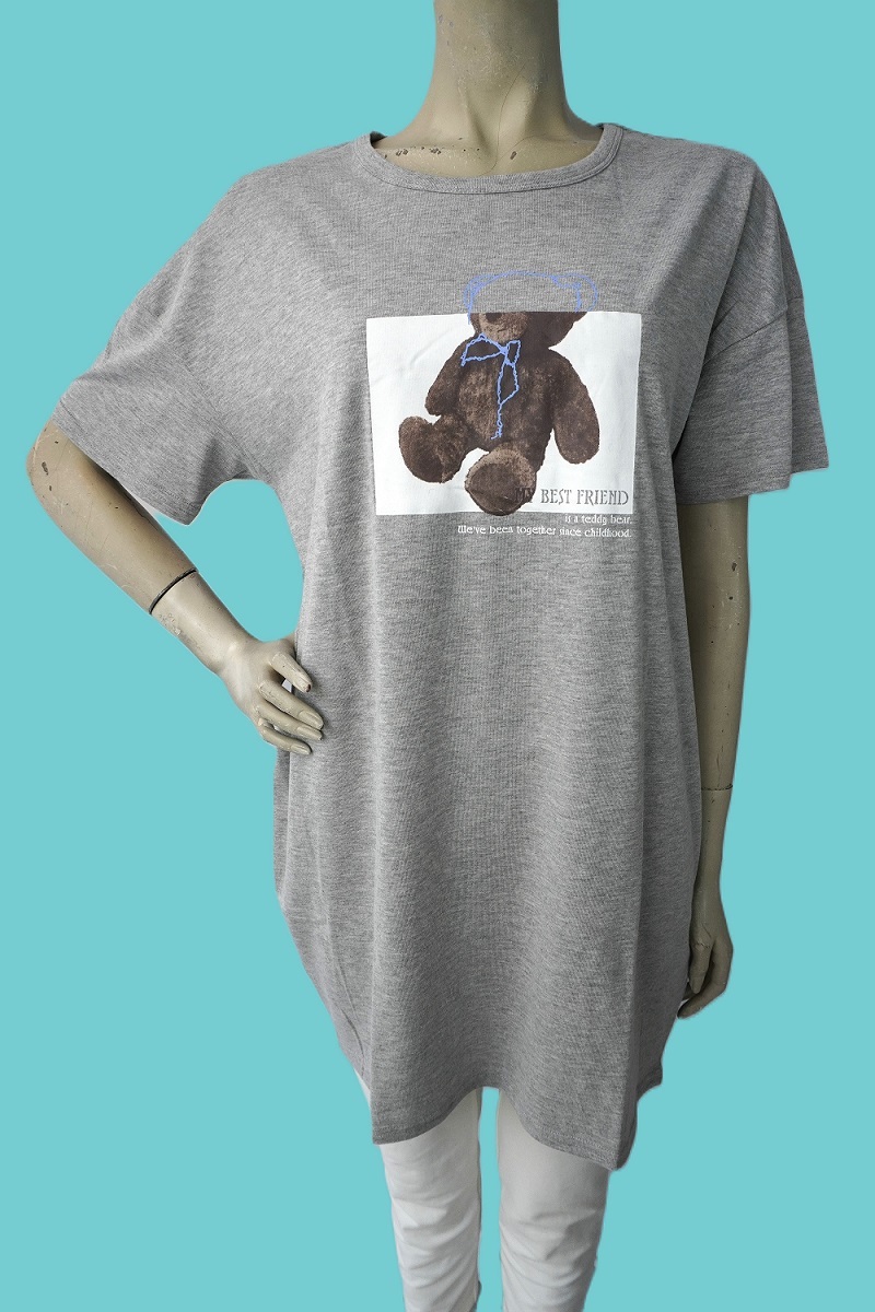 KEITH VALLER teddy bear 杢グレー Lサイズ 天竺 ポリエステル65%,綿35% 半袖チュニック コクーンシルエット 新品 キースバリー拍卖