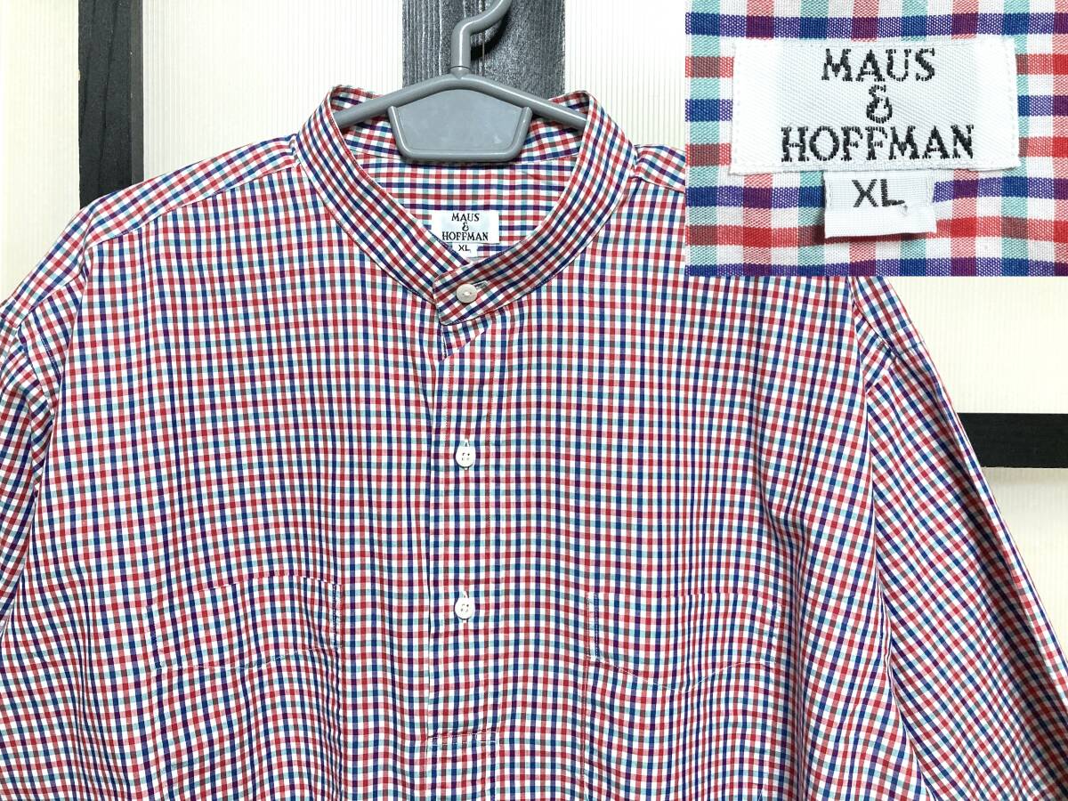 マウス&ホフマン 半袖 スタンドカラー チェック柄 シャツ USA製 / MAUS&HOFFMAN マウスアンドホフマン プルオーバー 被り アメリカ製拍卖