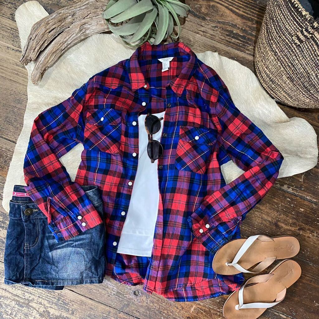 FOREVER 21 *ウエスタンデザインチェックシャツ* スナップボタンが◎/コットンシャツ/ デザインシャツ拍卖