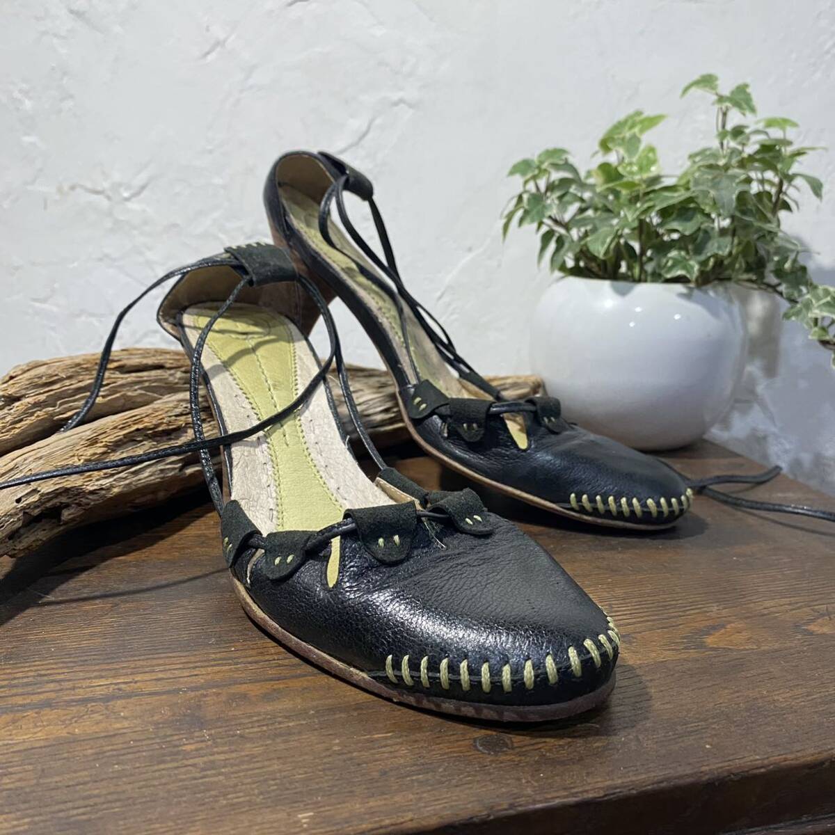 TP size:37 *レースアップデザインレザ−パンプス* レースアップシューズ/レースアップサンダル/デザインシューズ拍卖