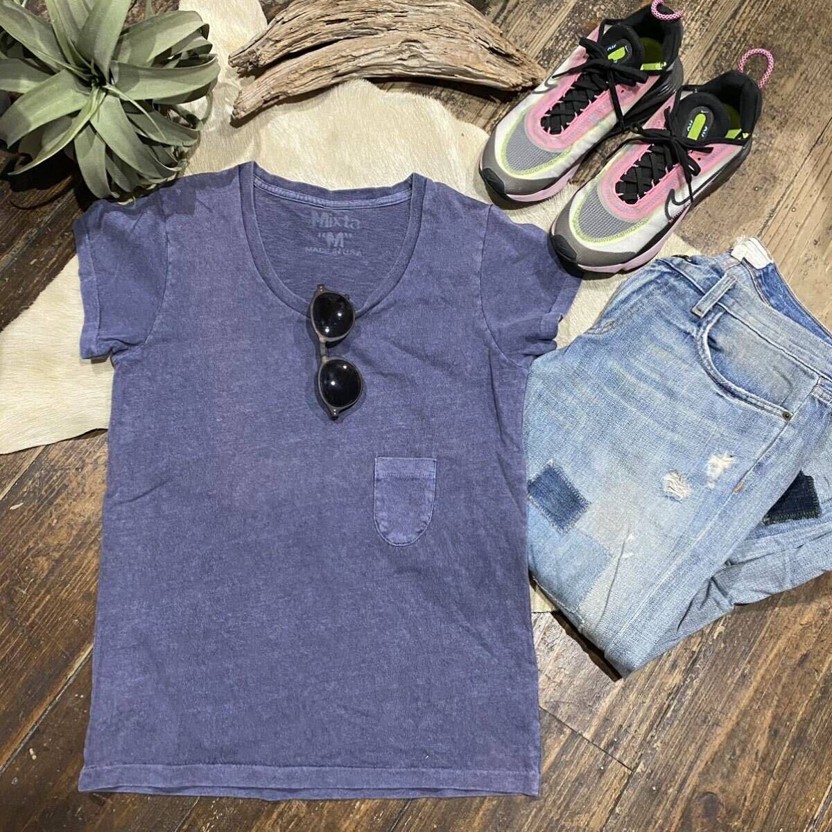 Mixta(ミクスタ) made in USA *ポケットデザインコンパクトTシャツ* oz厚めのUSAコットンが◎/カットソー/トップス/染めTシャツ拍卖