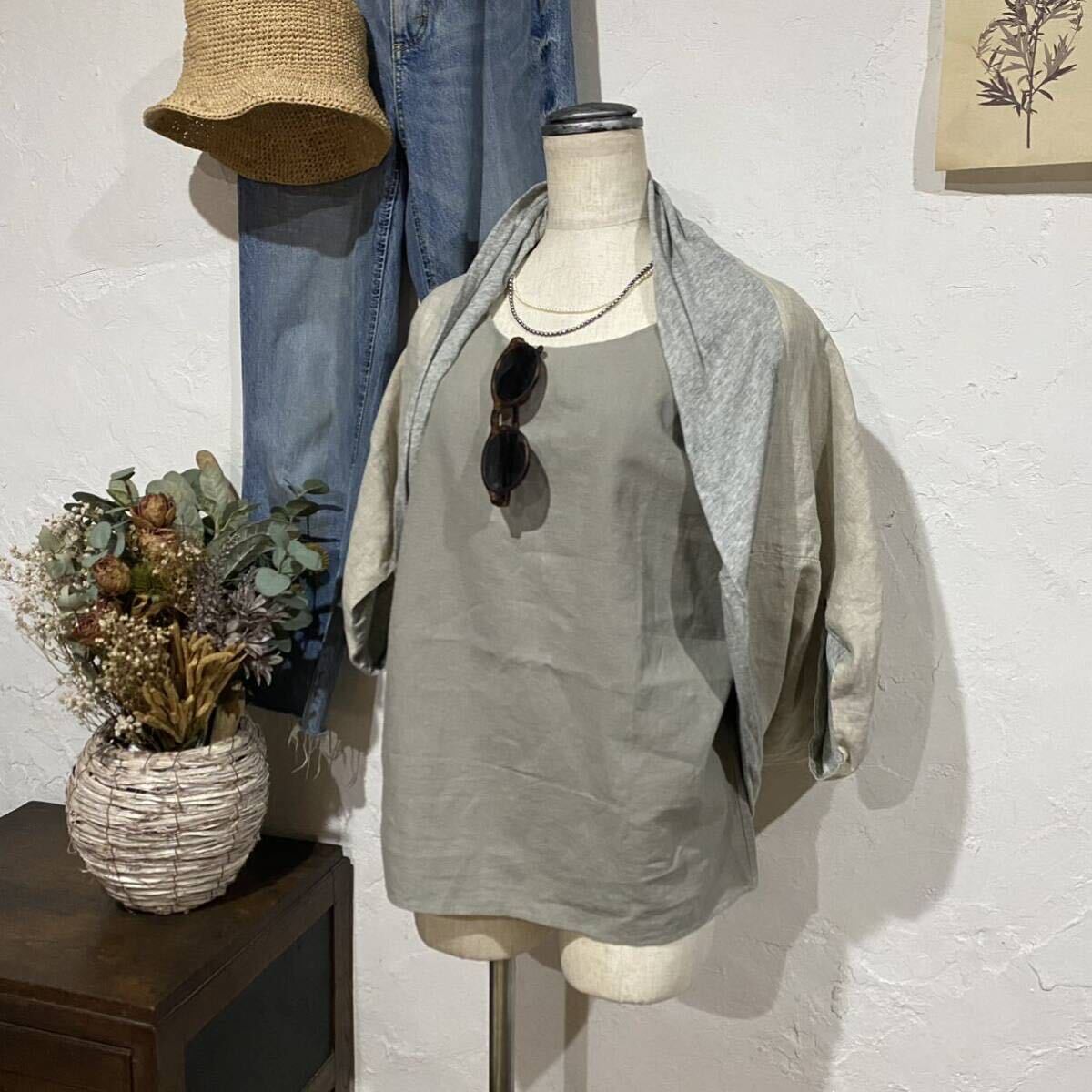 d'un a dix (アナディス) *バイカラーコクーンデザインカーディガン* 羽織り/ドルマンカーデ/トップス/リネン/膝掛けとしても◎拍卖