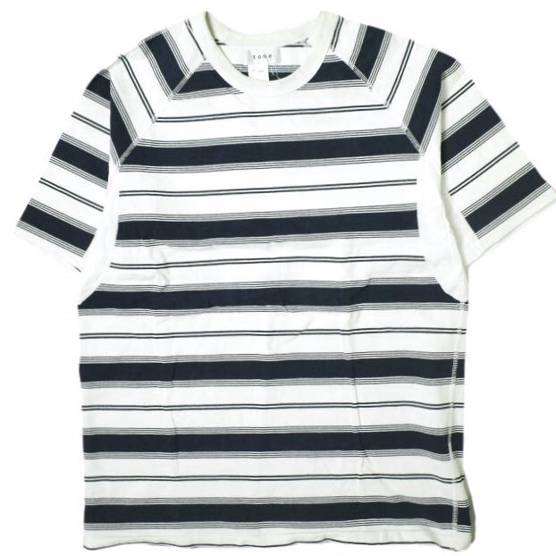tone トーン 日本製 ラグランボーダーTシャツ TO-SS16-TEE01 S NAVY/WHITE 半袖 クルーネック 脇下切り替え トップス g17150拍卖