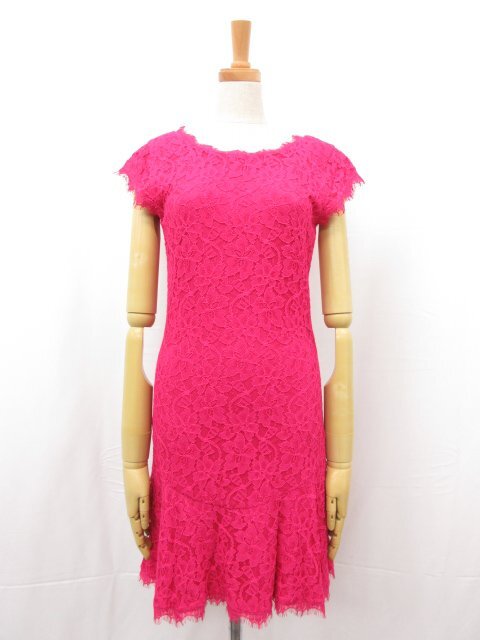 HH美品【ダイアンフォンファステンバーグ】DVF BRITTANY 404-148014 総レース 膝丈ワンピース (レディース) size0 ピンク系 □17LO3376□拍卖