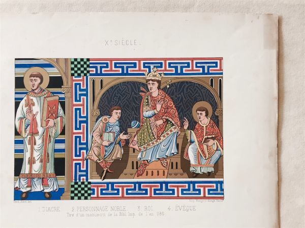 19世紀 フランス 魔術的色彩と装飾写本プレートd 10世紀 インテリア 宗教画 アンティーク 中世 ゴシック リトグラフ 銅版画 彩色 イコン拍卖
