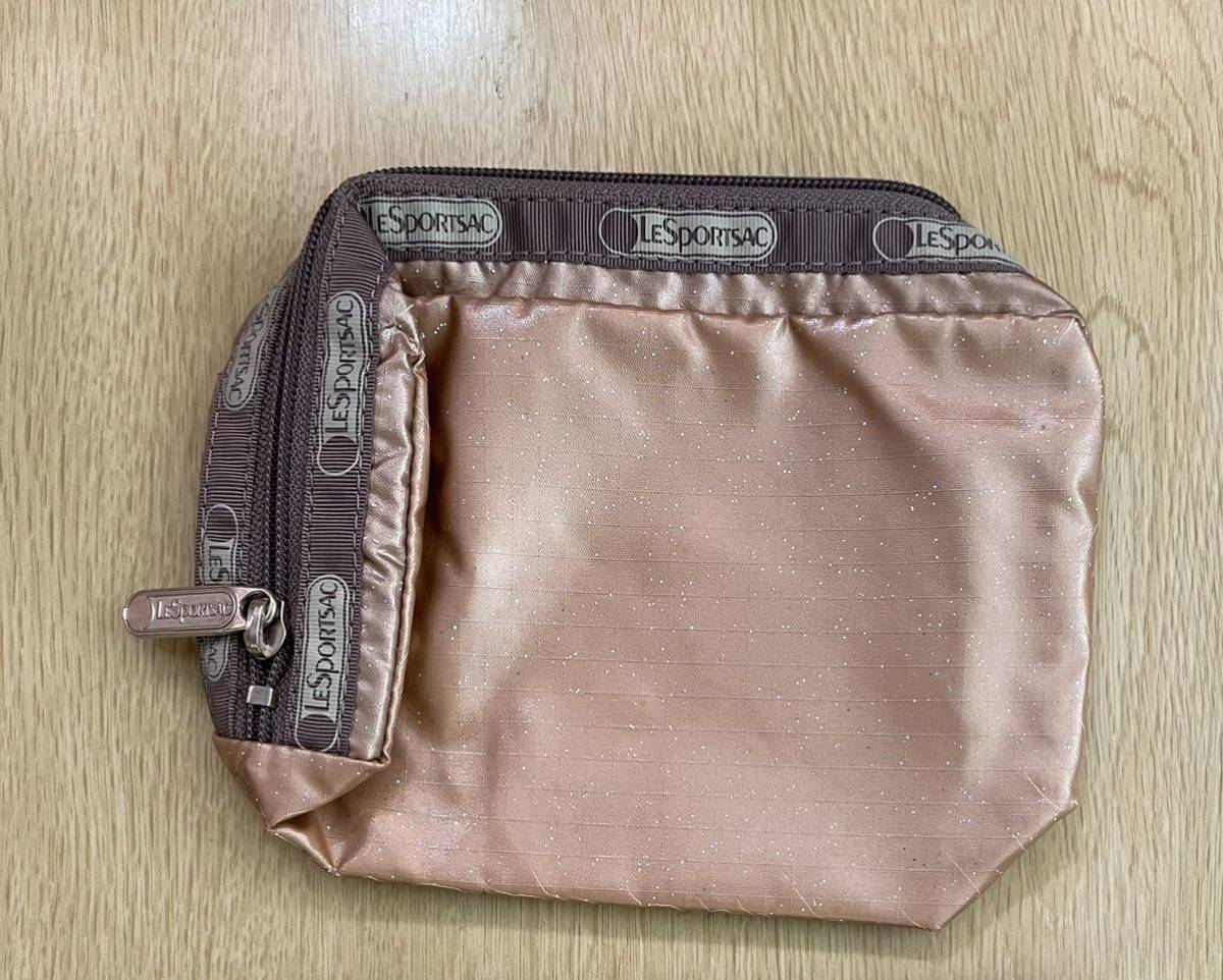 ★LeSportsac レスポートサック ポーチ デイライトグリッター/訳あり・一部劣化有/シャンパンゴールド・ベージュ・ラメ拍卖