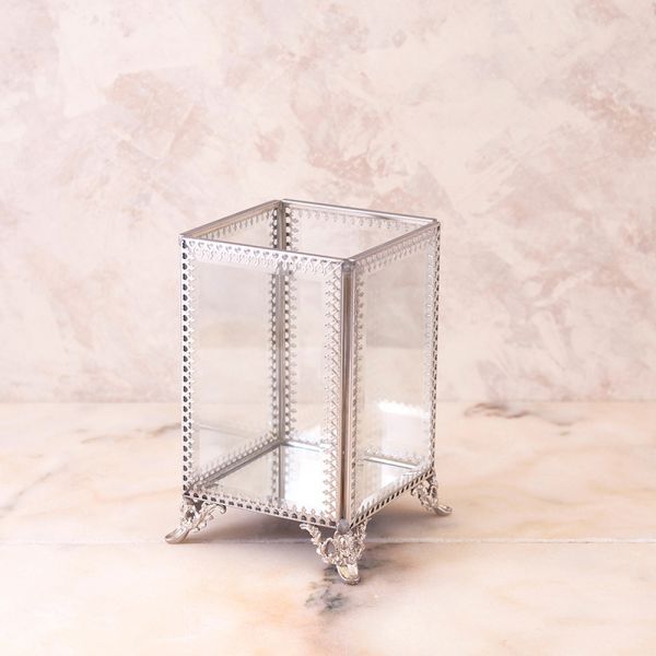 ガラス製 ジュエリーボックス シルバー 小物入れ ペン立てなどにも おしゃれ かわいい 高級感 飾り 置物 インテリア 雑貨拍卖