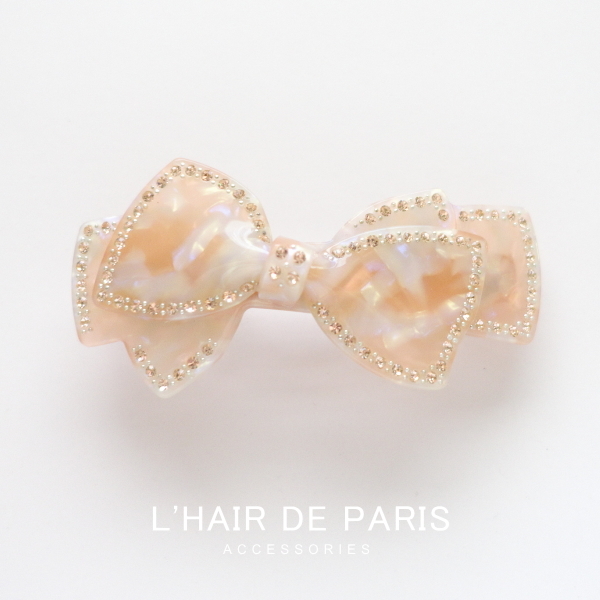 大人気■L'HAIR DE PARIS■シェル模様リボンバレッタ■コーラルピンク■ビジュー/ハンドメイド/結婚式/髪留め/アセチ/べっ甲/ヘアアレンジ拍卖