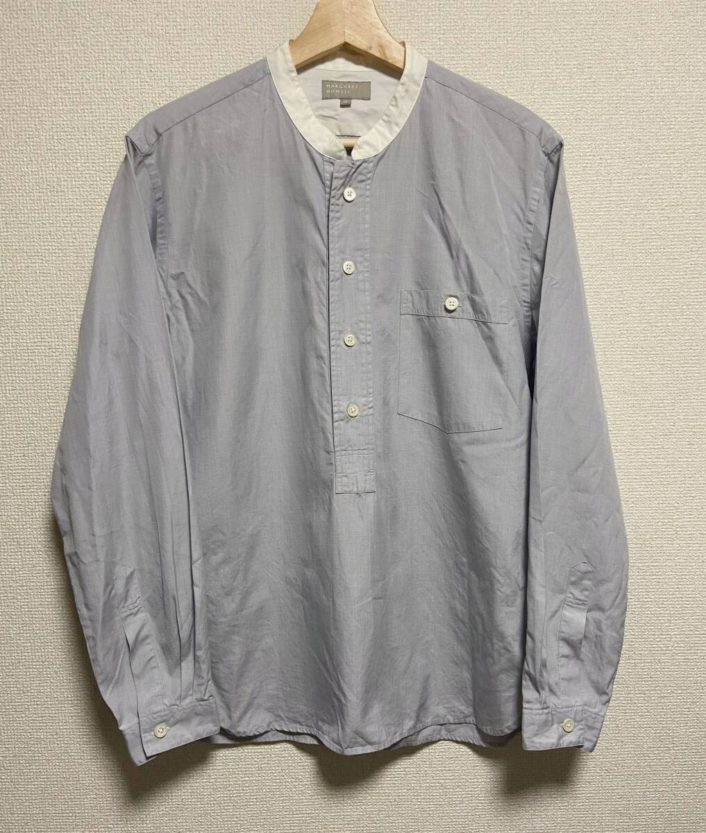美品 マーガレットハウエル バンドカラー プルオーバー シャツ サイズM MARGARET HOWELL MHL ノーカラー クレリック拍卖