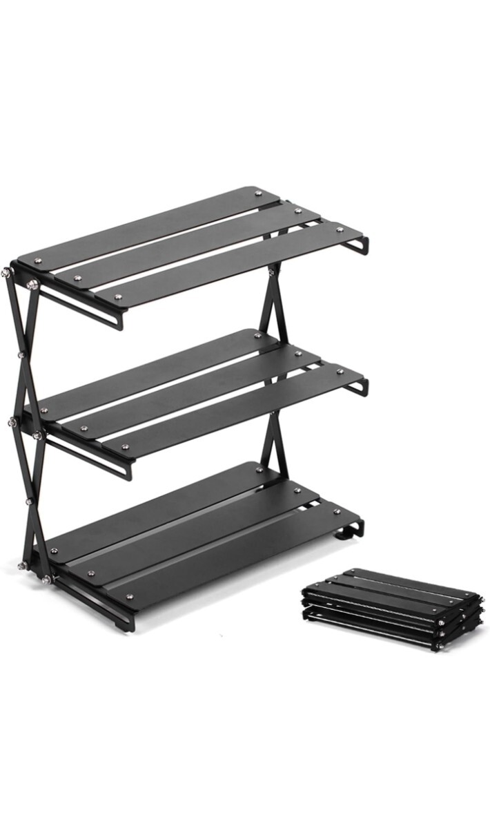 アウトドアラック キャンプ ラック 3段 折りたたみ棚 自宅卓上 キッチン調味料収納 小物置き 組み立て簡単 ブラック1.7kg軽量 拍卖