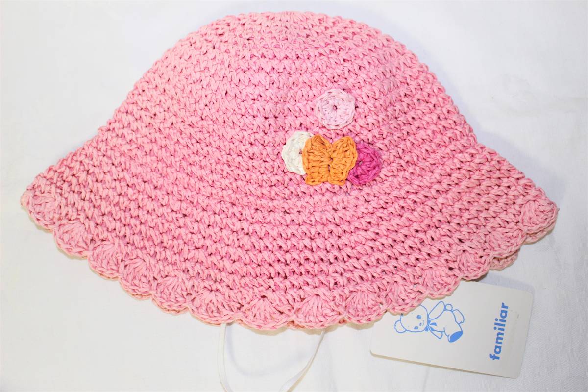 き 新品本物即決 47cm(047) 帽子 familiar ファミリア 女の子用 ゴム付きハット 折りたたみバッグ収納可 定価5,000円+税拍卖