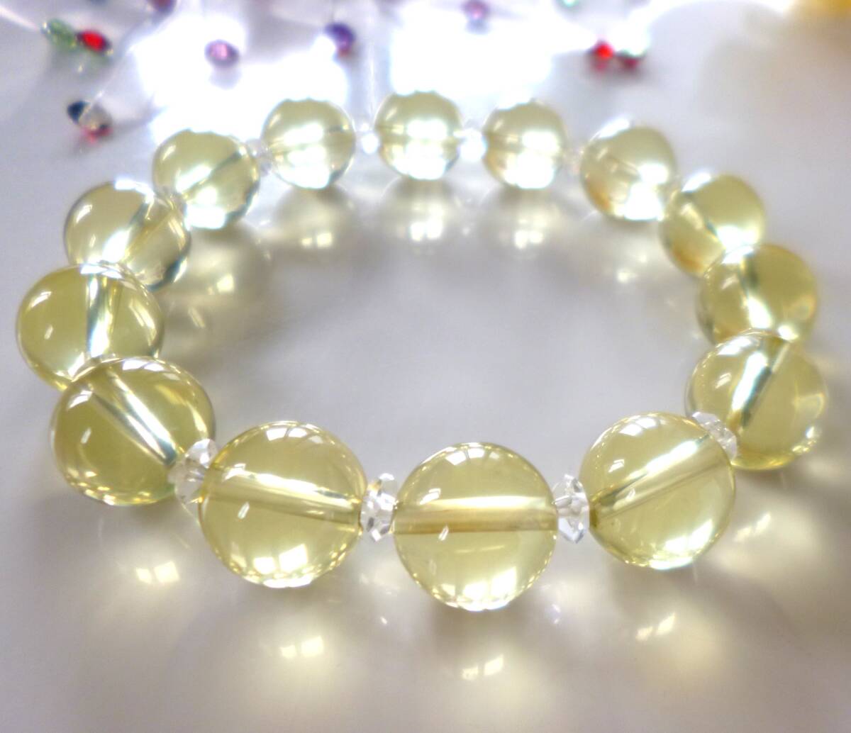 ☆太陽エネルギー☆バイタリティ☆浄化☆ヒーリング☆疲労回復☆不眠☆片頭痛☆AAA☆レモンクォーツ☆大珠12.5mm☆16.5cm☆拍卖