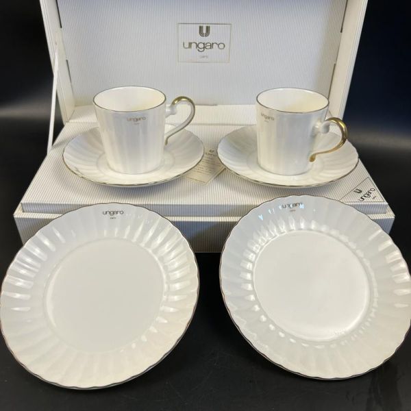 ks372 未使用☆ungaro☆ウンガロ☆カップ&ソーサー☆コーヒーカップ☆プレート☆ セット MAEBATA☆前畑陶器☆金彩拍卖