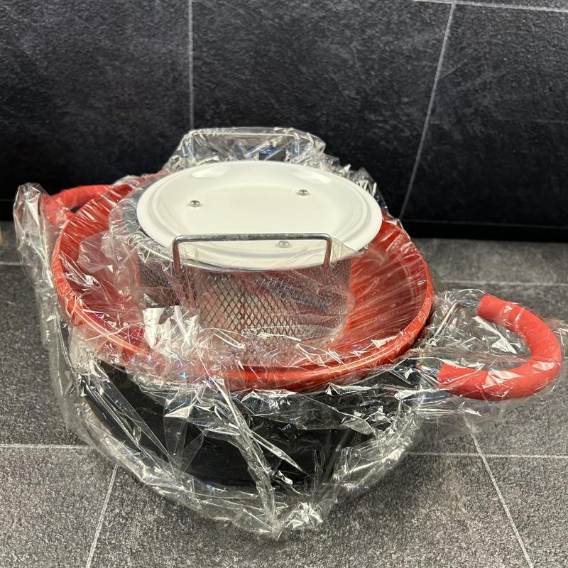 ks714 ホーロー仕上げ 両手 天ぷら鍋 バット温度計付 ジャンボ5パン 杉山金属 未使用拍卖