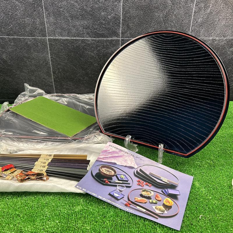 KS732 お盆 半月 内朱 33cm 5枚 茶道 懐石 漆33cm 半月膽 未使用拍卖