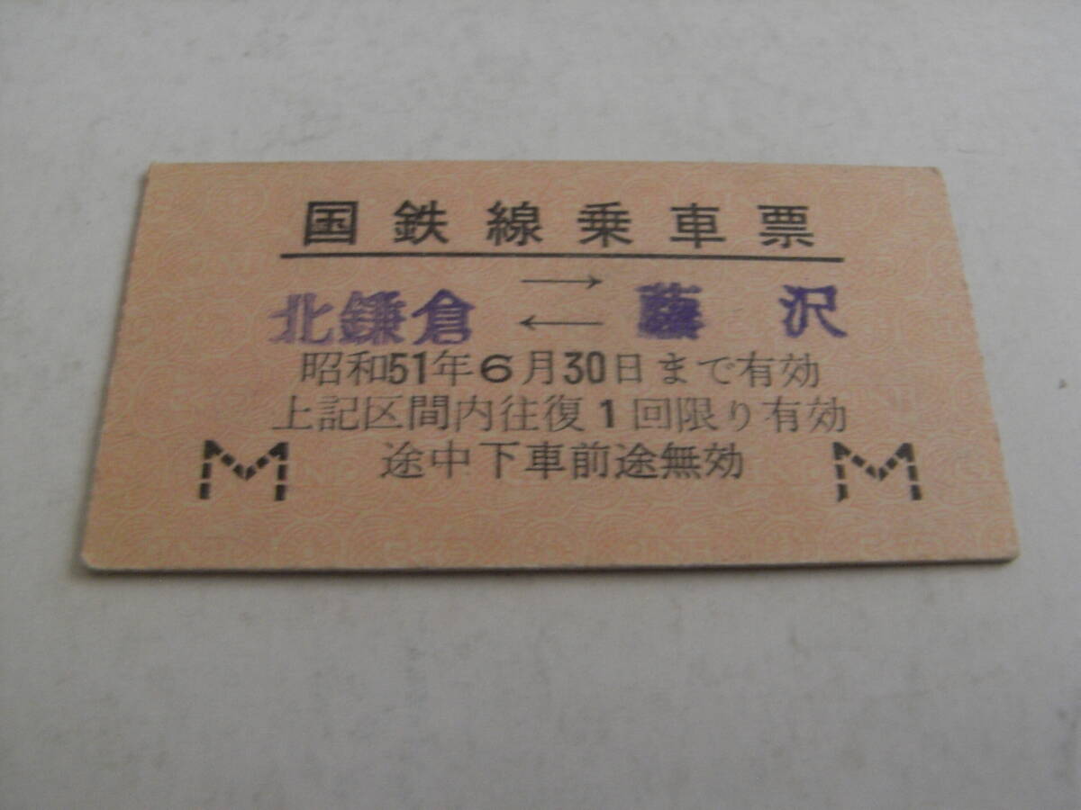 国鉄線乗車票 北鎌倉-藤沢 昭和51年6月30日まで有効 国鉄拍卖