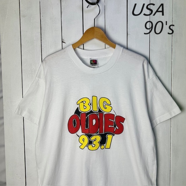 T●350 USA古着 90s BIG OLDIES Tシャツ XL 白 オールド ヴィンテージ アメリカ古着 フルーツオブザルーム シングルステッチ拍卖