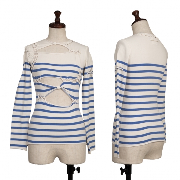 ジャンポールゴルチエ マイユファム コットンボーダーノットデザインストレッチカットソー 青オフS拍卖