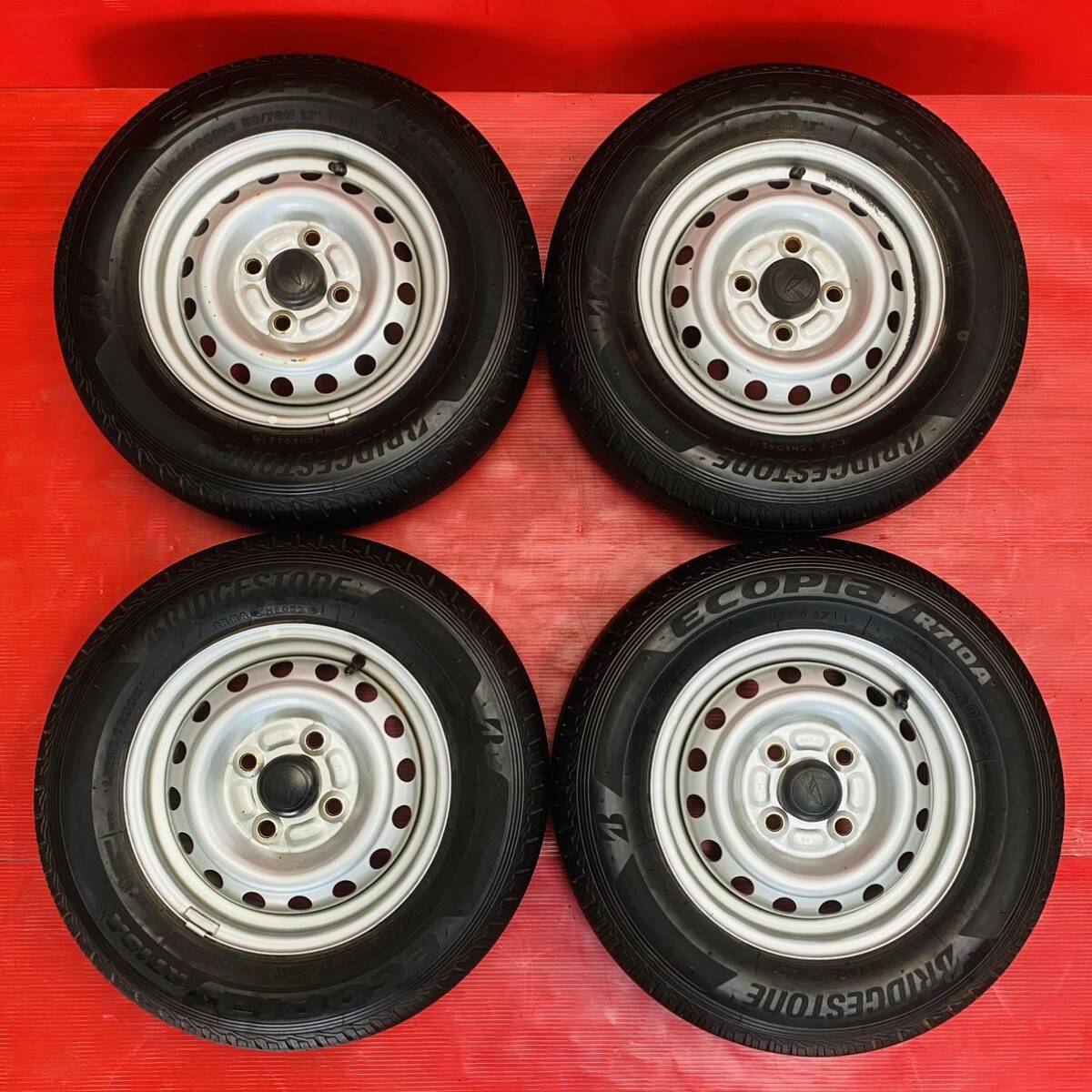 ホイール付きタイヤ 12×4.00 BRIDGESTONE ECOPIA R710A 145/80R12 外国産 2021年式 パンク修理なし ビード切れなし 汚れあり 4本セット拍卖