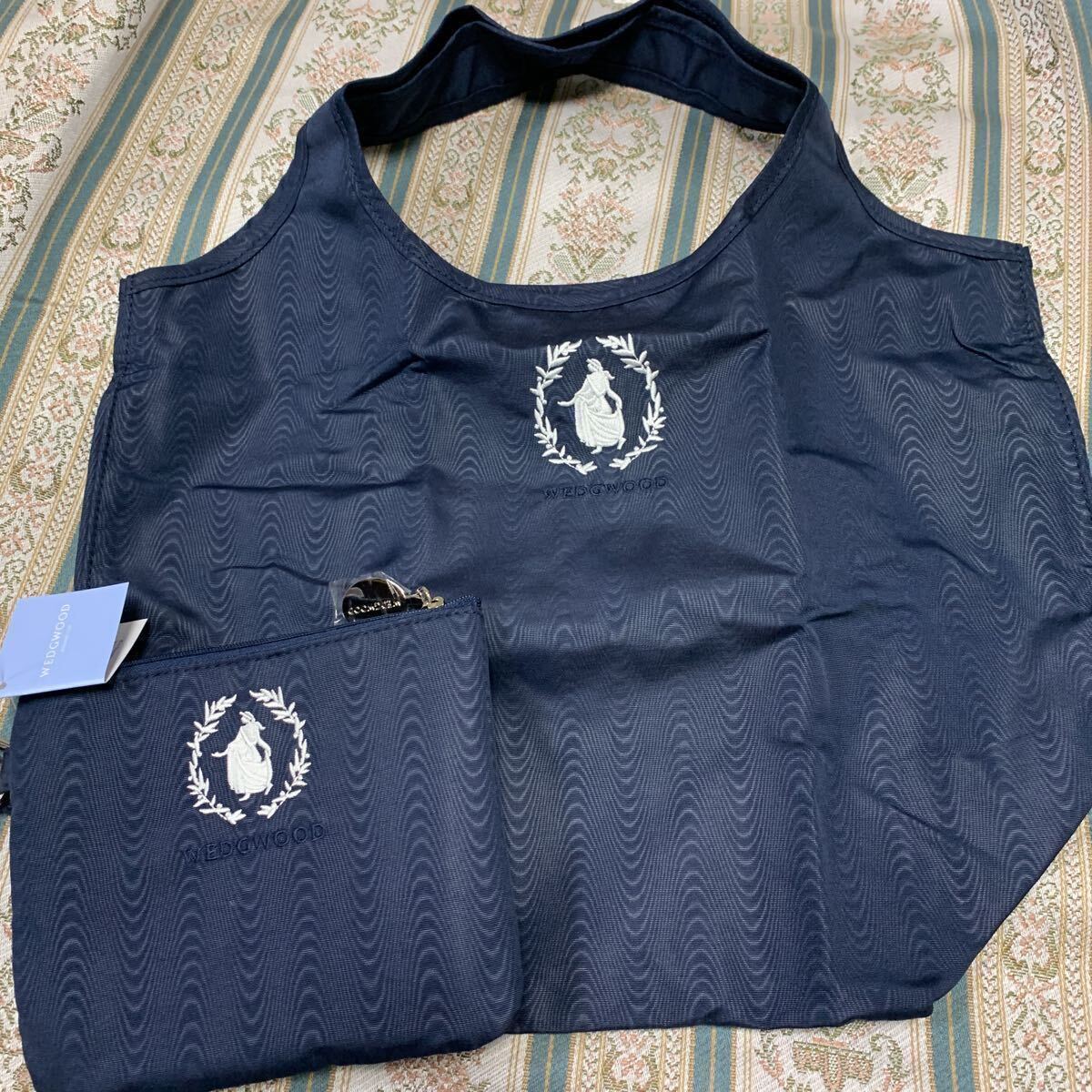 ウェッジウッド ジャスパー 刺繍 ポーチ ケース付き エコバッグ 携帯 黒 ブラック 未使用A拍卖