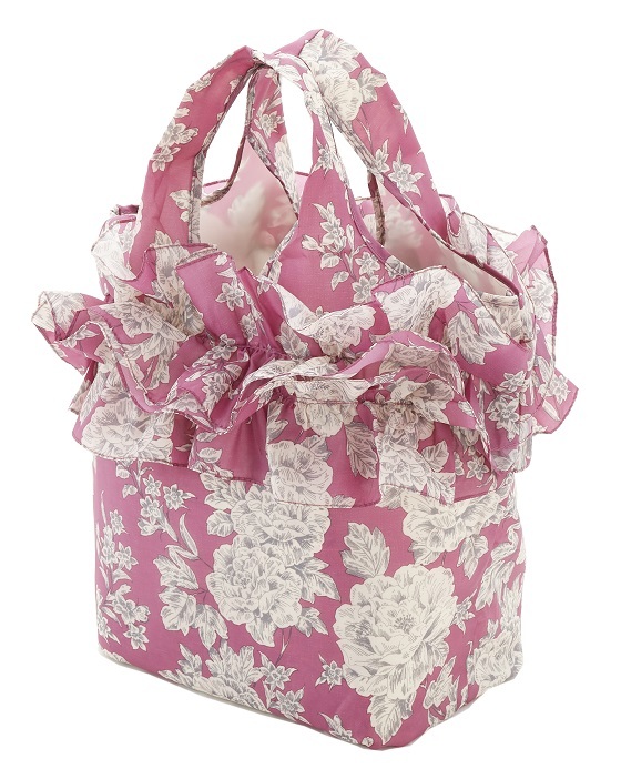 ローズ柄のフリルが可愛いエコバッグ拍卖