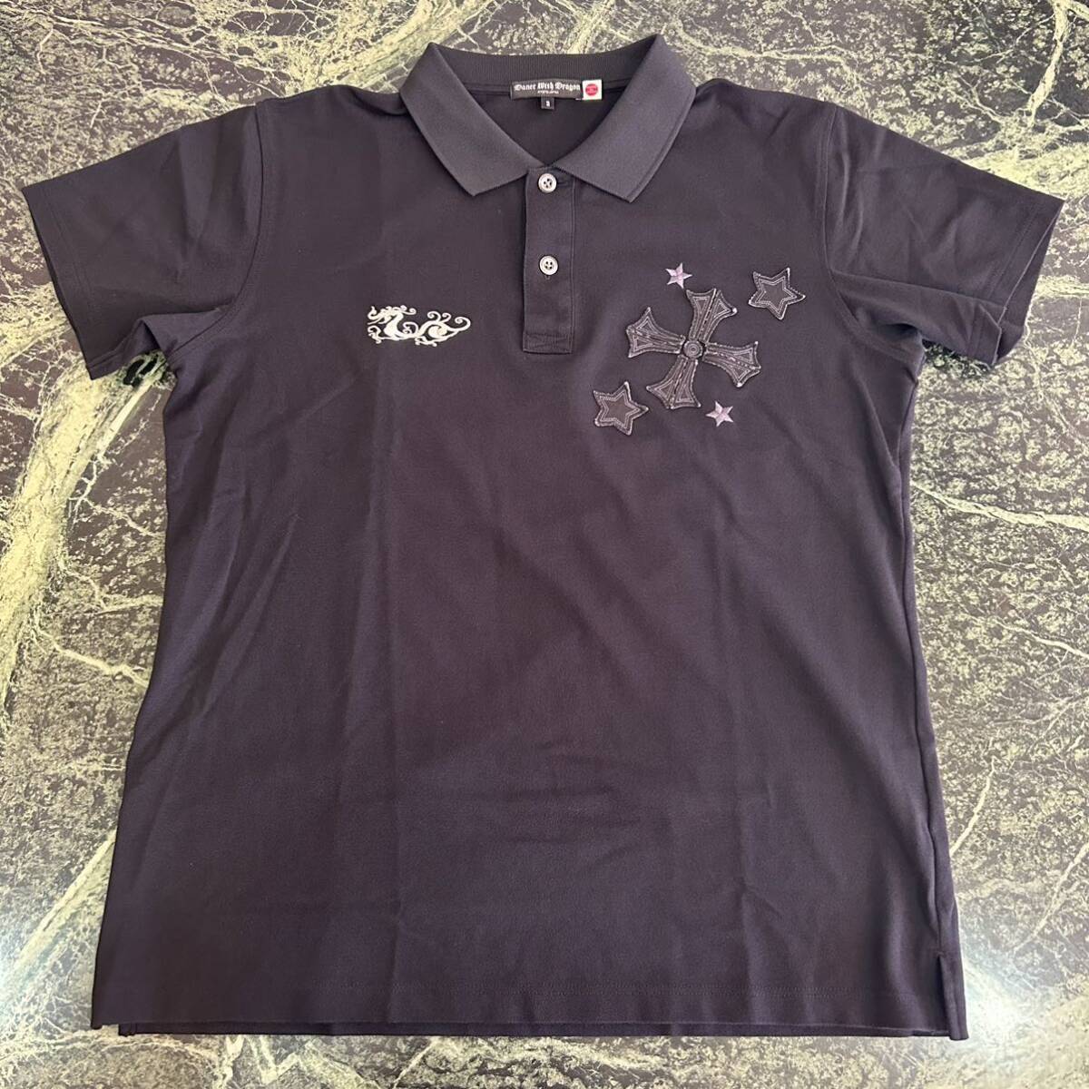 【美品】DanceWithDragon★ダンスウィズドラゴン メンズポロシャツ 3サイズ Lサイズ 黒 半袖ポロシャツ ゴルフ拍卖