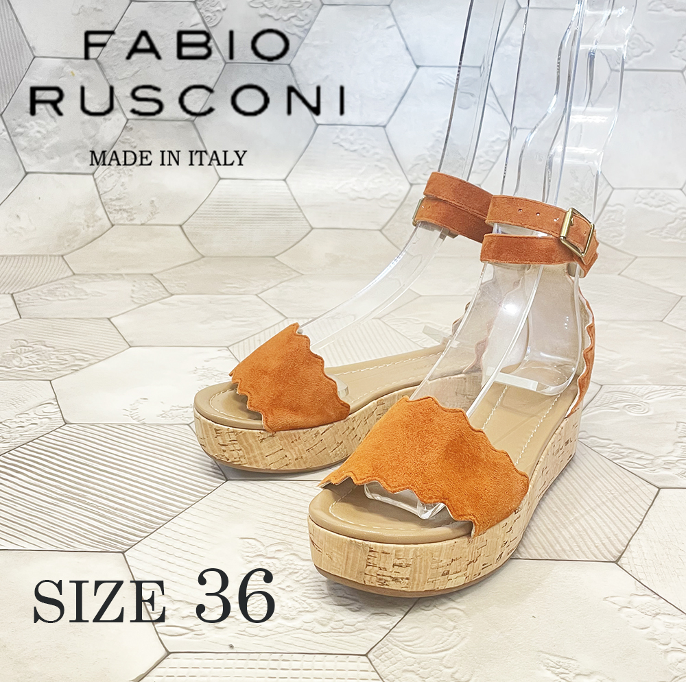 ◆イタリア製 ファビオルスコーニ【FABIO RUSCONI】TILLY390 AMALFI やぎ革 スエード アンクルベルト コルクソールサンダル 36◆拍卖