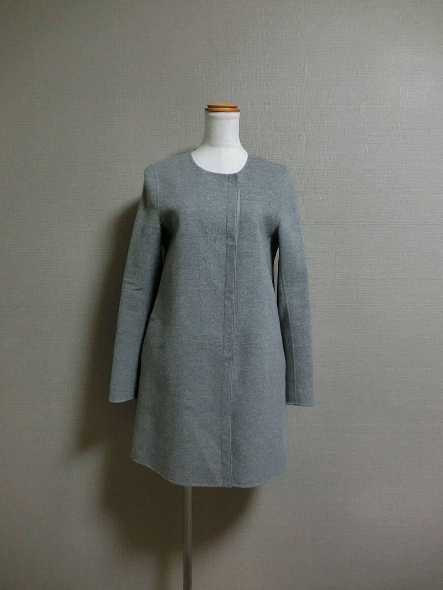 Theory セオリー カシミヤ混 ノーカラーコート グレー P拍卖