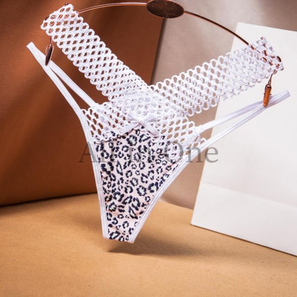 135-81-4 ハイレグ 網ストラップ アイスシルク ショーツ 【白豹,Fサイズ】レディース セクシー アミアミ パンツ Tバック パンティー .3拍卖