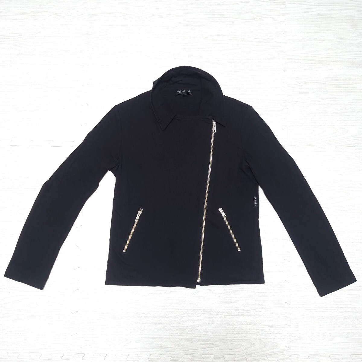 agnes b. アニエスベー レディース コットン ライダース ジャケット ブルゾン ファスナー ブラック パープル ボーダー 日本製 tp-24x717拍卖