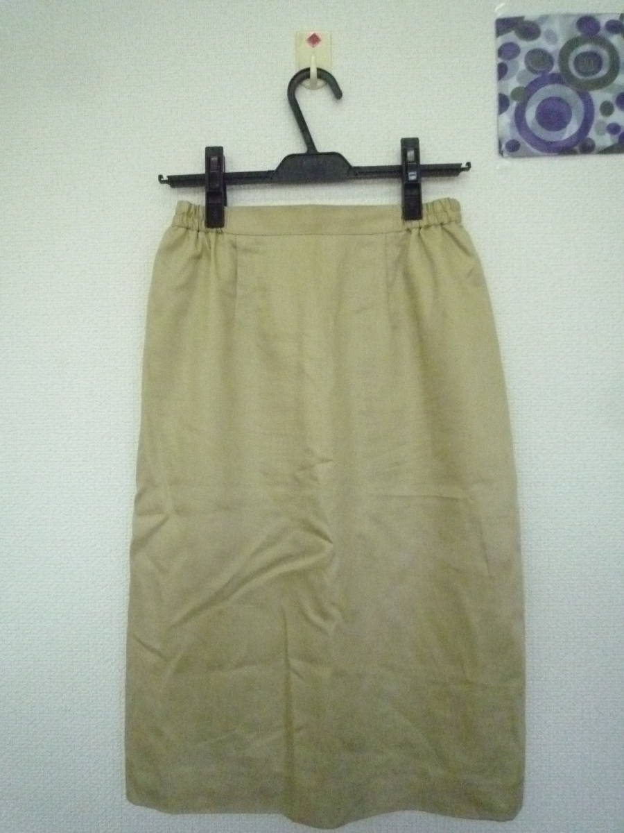 ★麻混ひざ下丈タイトスカート シンプル 無地 ベージュ系?カーキ? 9号拍卖
