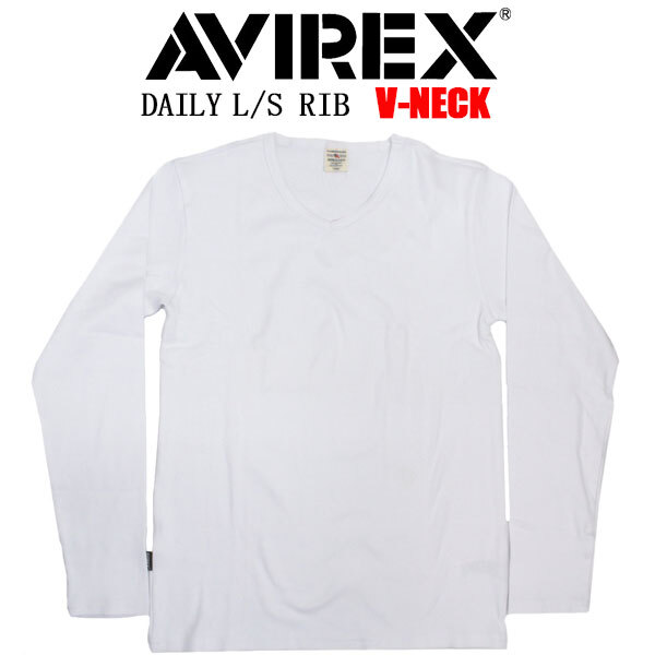 AVIREX(アヴィレックス) 5930005 DAILY L/S RIB V-NECK T-SHIRT デイリー リブ Vネック ロングTシャツ 長袖 030WHITE L拍卖